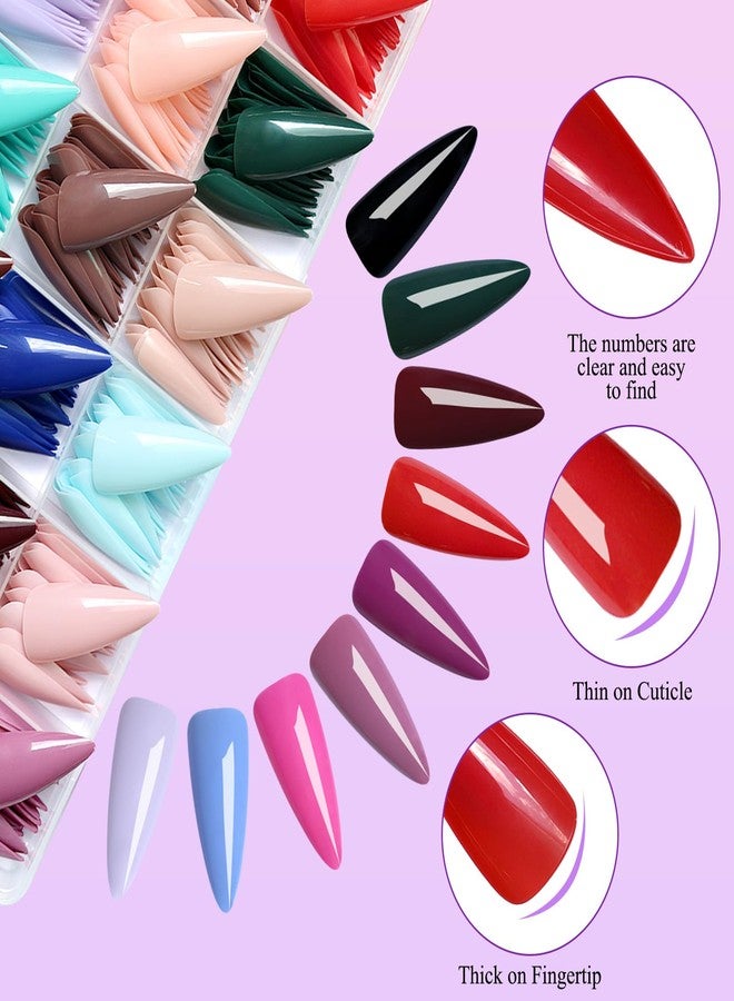 LuckForever 576pc Stiletto Press on Nails Long Fake Nails with Adhesive Tabs, Long False Nails Press ons Nail Stiletto Glue on Nails Artificial Fingernails Acrylic Stick Nail for Women Girls - Image 2